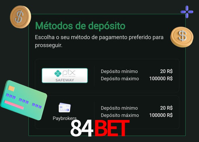 O cassino 84Bet oferece uma grande variedade de métodos de pagamento